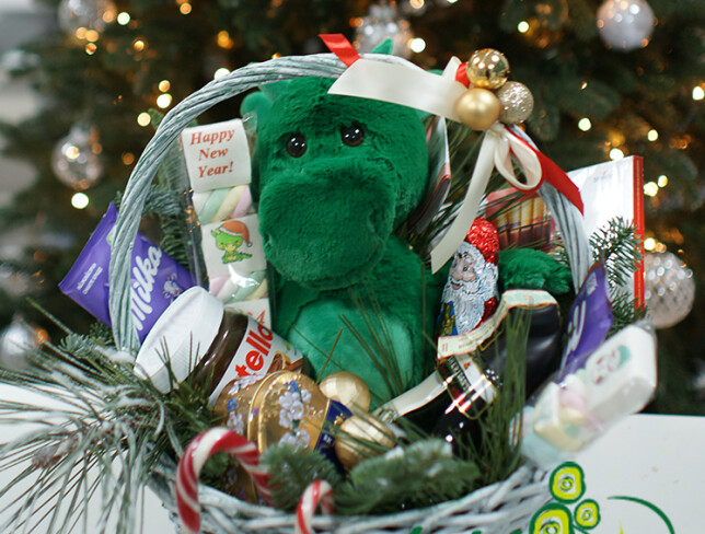 New Year basket with candies and Dragon Louis photo